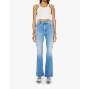 NEW MOTHER high waisted weekender fray jeans in read between the lines